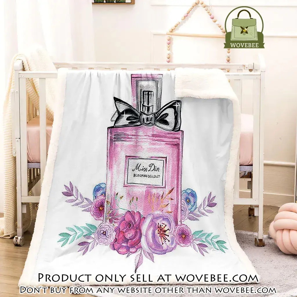 Chanel rose perfum luxury brand premium blanket fleece home decor wvb4851299